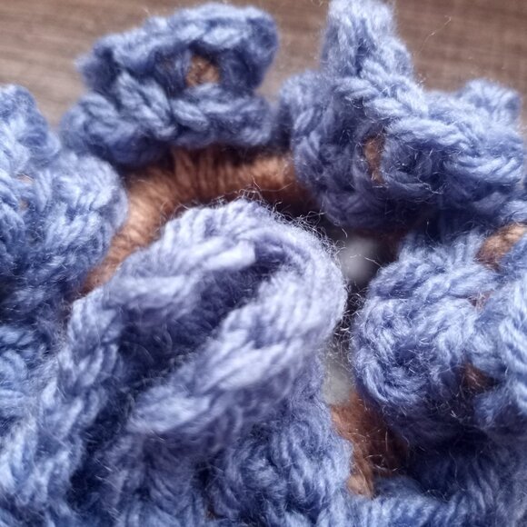 Handmade Ruffled Crochet Scrunchie – Heather Dusty Blue Hair Accessory - Picture 3 of 4